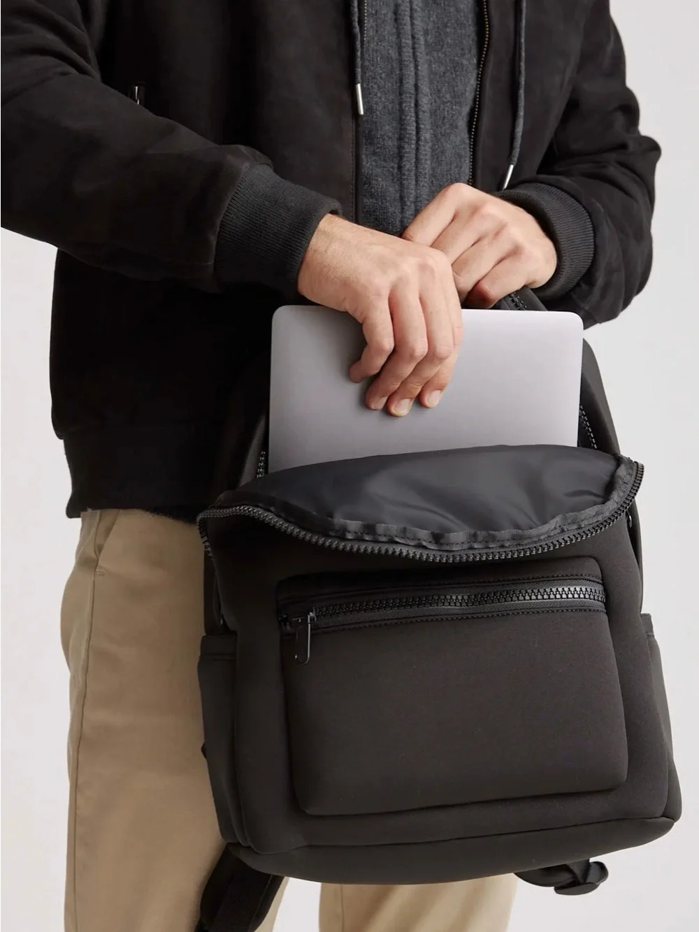 Unisex Black Everyday Backpack - Classic Minimal Design Quince Neoprene